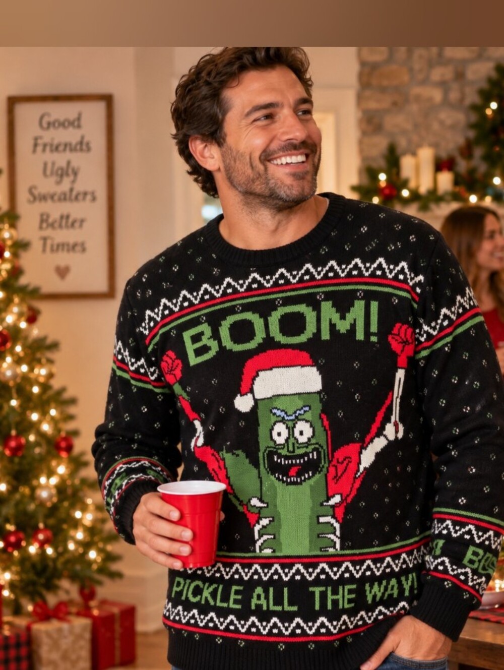 Rick and Morty Pickle Rick Men’s L Ugly Christmas Sweater Adult Swim